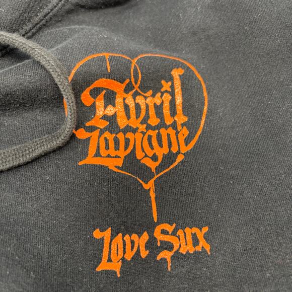 Avril Lavigne Large Black Love Sux Long Sleeve Drawstrings Hoodie Sweatshirt - Picture 3 of 5